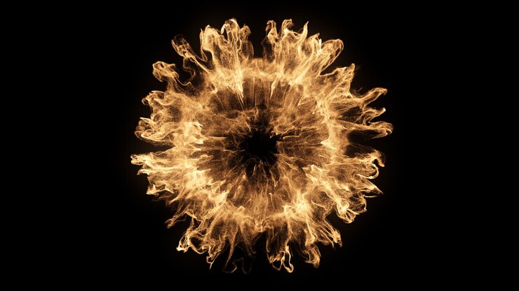 Golden Particle Explosion Bursting on Black Background