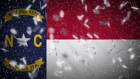 north carolina flag falling snow, new year and christmas background, loop