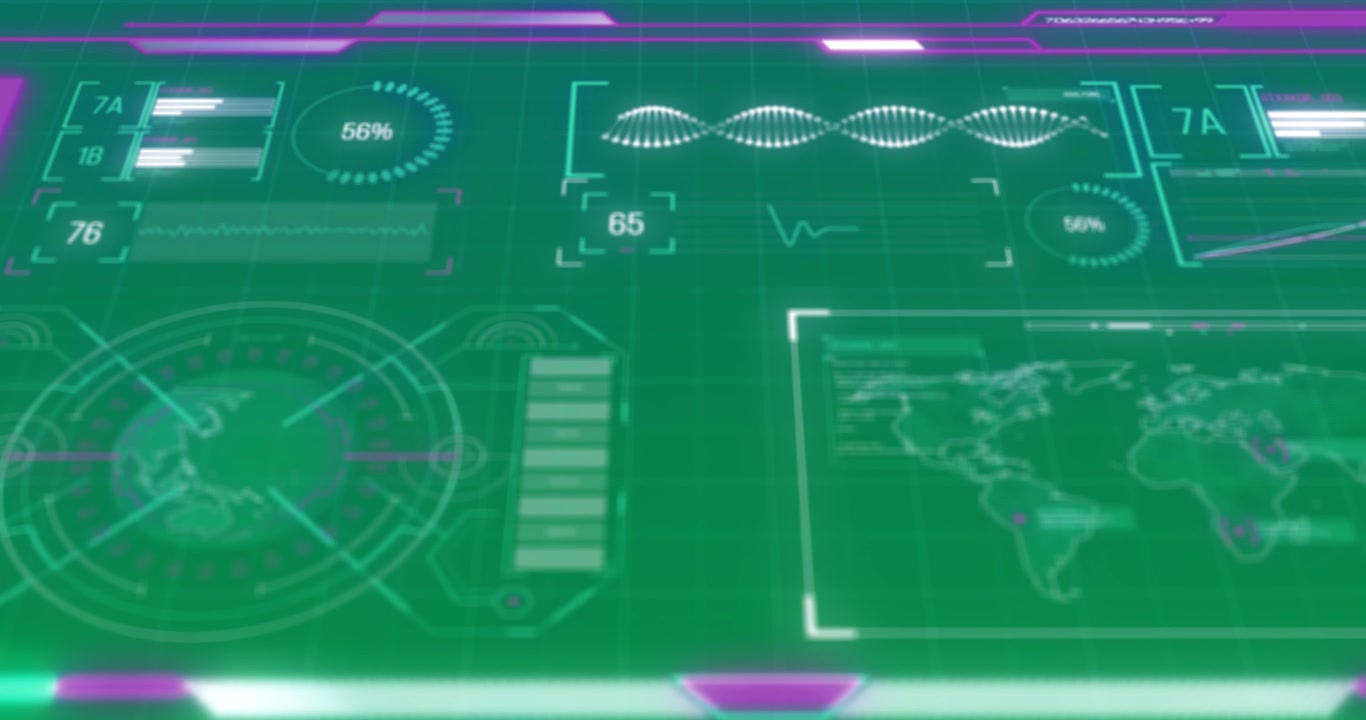 Futuristic Digital Medical Interface with DNA Strand and Global Data