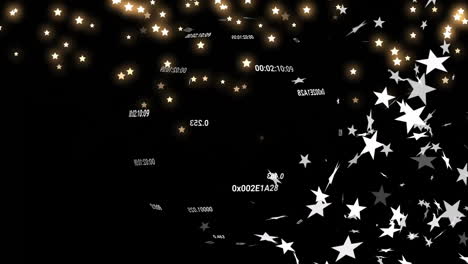 animation of stars and glowing spots falling over dark background
