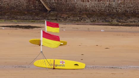 rettungsschwimmerflaggen wehen an einem sandstrand