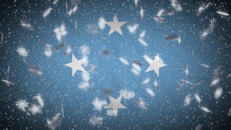 micronesia flag falling snow loopable, new year and christmas background, loop