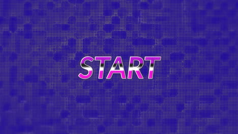 animation of start text over moving shapes on blue background