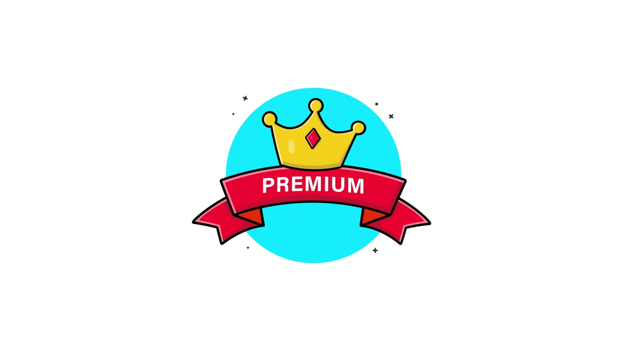 Insignia de corona premium animada con ilustración de cinta