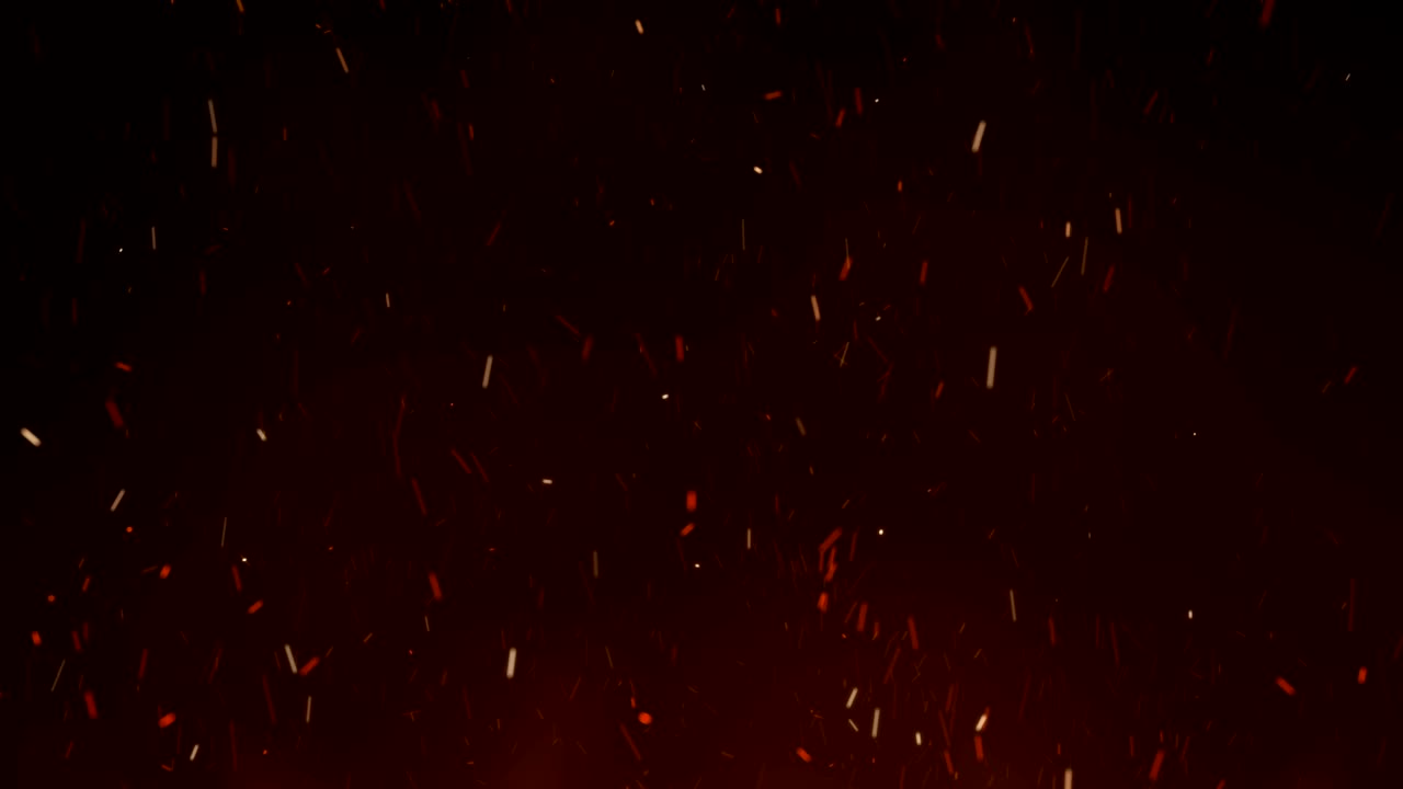 Burning Hot Sparks Rising from Large Fire in Night Sky. Moving Upwards. Abstract Isolated Fire Glowing Particles on Black Background Flying Up. Looped 3d Animation.