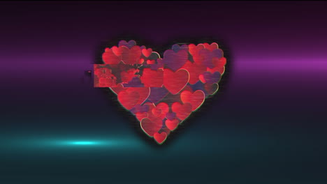 animación de iconos de corazón sobre senderos de luz