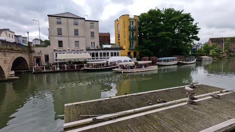 boat travels under bridge in oxford, england