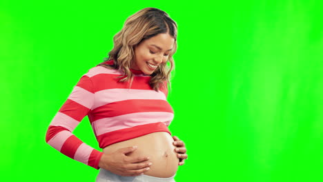 green screen, profile or happy pregnant woman