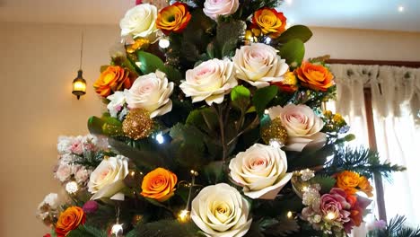 christmas tree decorated with roses