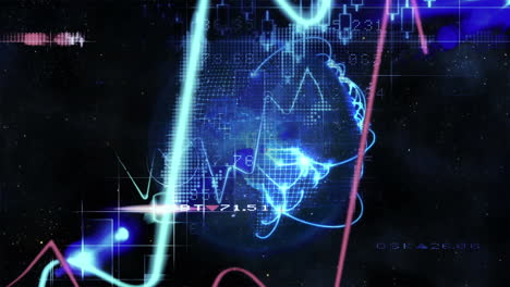 animation of statistics processing and financial data over globe