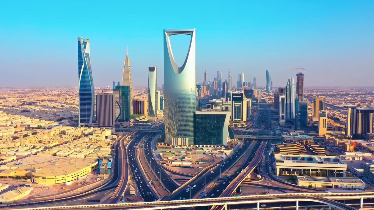 Vista Aerea del Paesaggio Urbano di Riyadh con la Torre Kingdom Centre