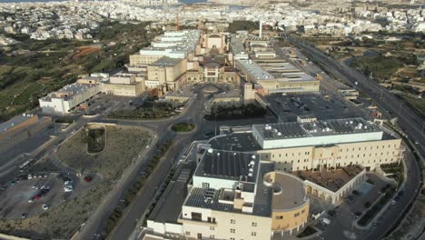 aerial drone view over mater dei hospital - malta