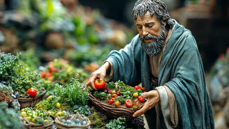 man carefully selecting fresh produce at a vibrant market