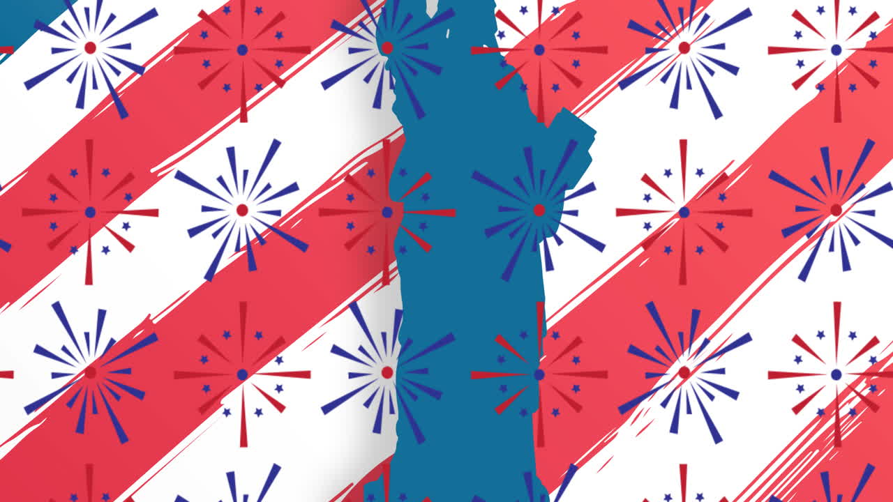 animación de fuegos artificiales sobre la estatua de la libertad