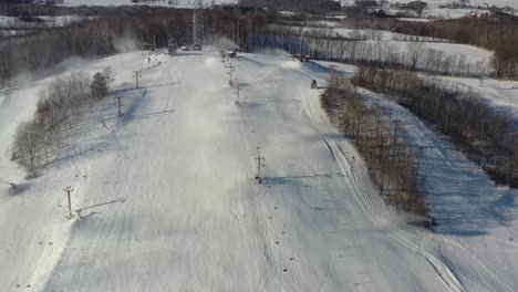 aerial view of ski hill in wisconsin during snow making