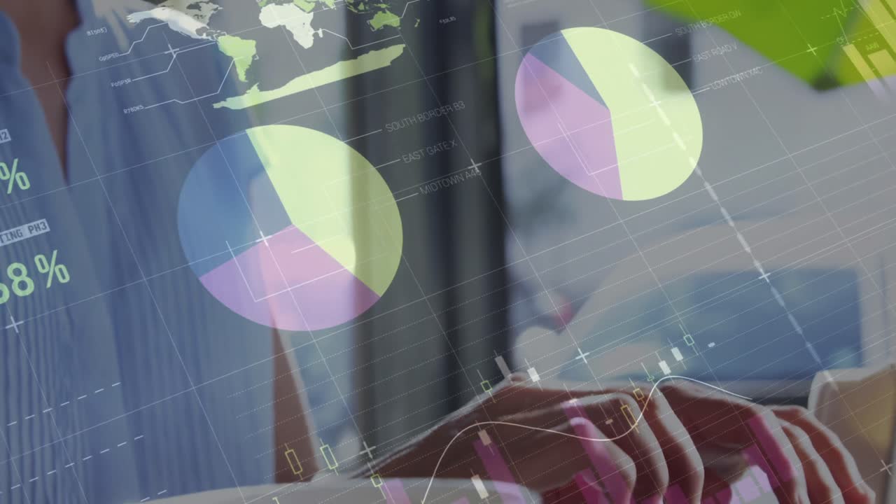 animación de estadísticas y procesamiento de datos sobre mujeres que usan computadoras portátiles