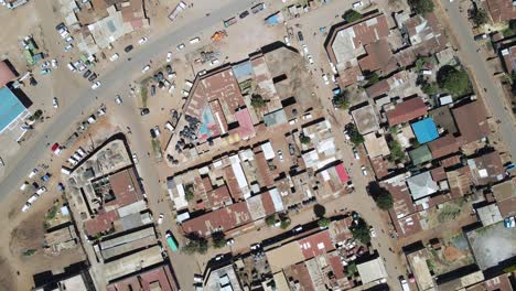 center of developing african town loitokitok, kenya, aerial top down