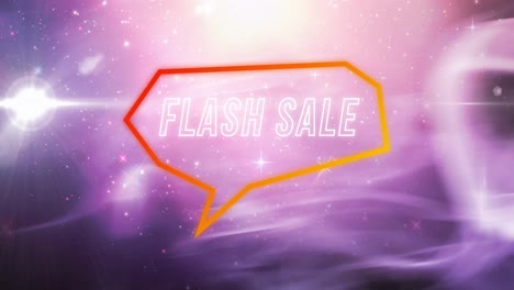 Animation-of-retro-flash-sale-white-text-in-neon-orange-to-red-frame-over-pink-to-purple-background