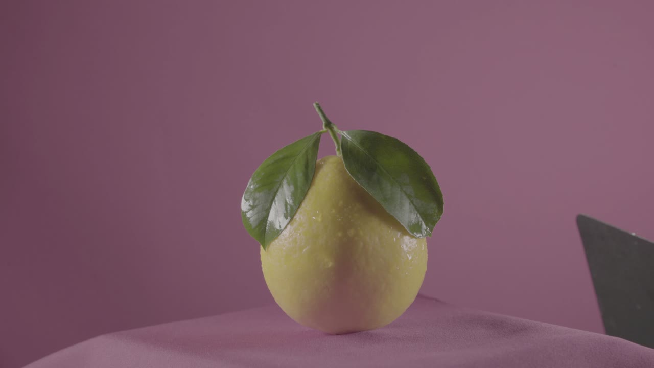 limón girando con bucle en la pantalla de fucsia para la llave de croma