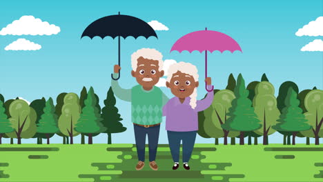 feliz tarjeta de día de los abuelos con afro pareja de viejos amantes en el campamento