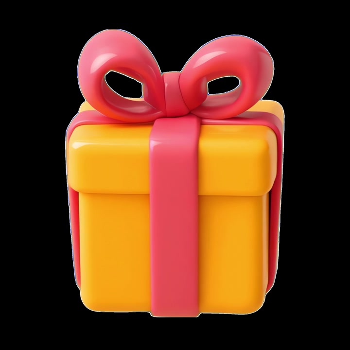 Scatola regalo gialla animata in 3D con nastro rosa in rotazione