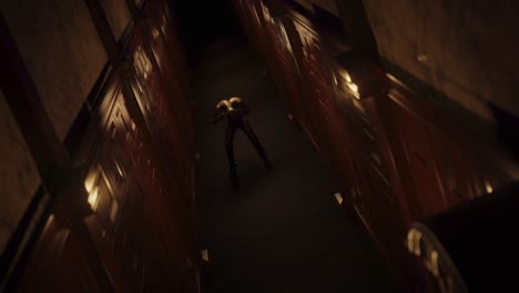animación de un monstruo humano en un túnel oscuro siendo aturdido