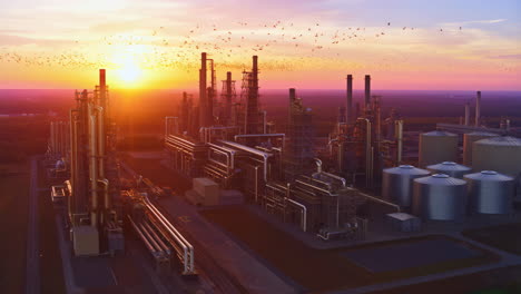 aerial view of a large industrial complex at sunset