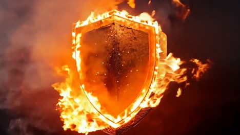 un escudo de fuego en el cielo con nubes en el fondo