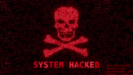 Skull system hacked bones made from letters with broken technology glitch software piracy computer