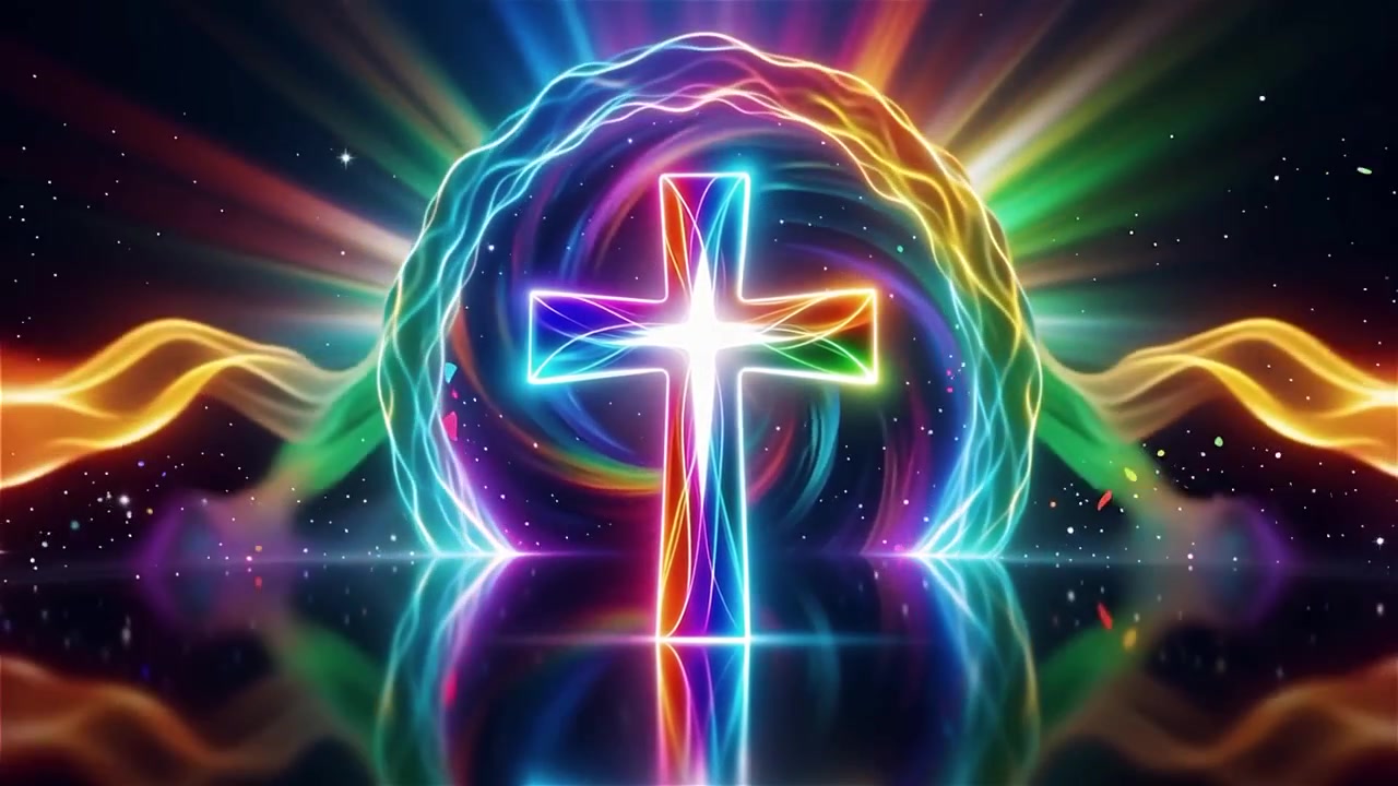 Croce Cristiana Luce Celestiale Sfondo per il Culto.