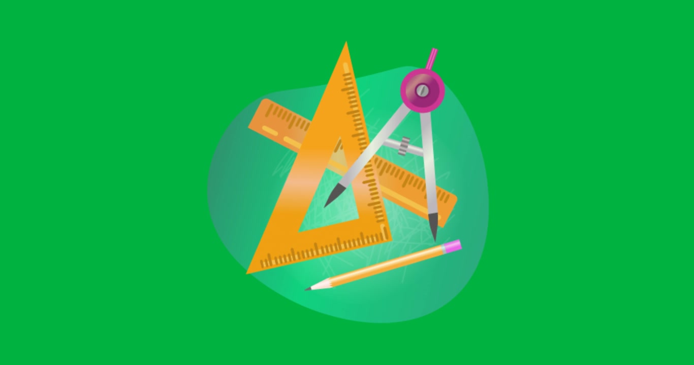 Animation of ruler, compass mathematical geometrical materials icon