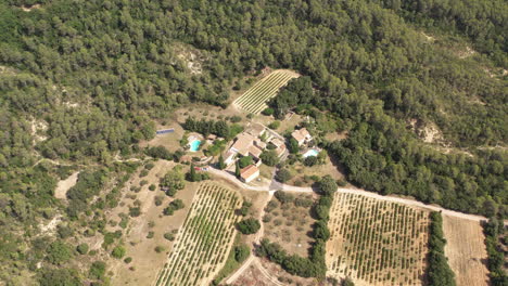 Beautiful-big-house-with-a-pool-and-vineyards-aerial-shot-south-of-France-sunny