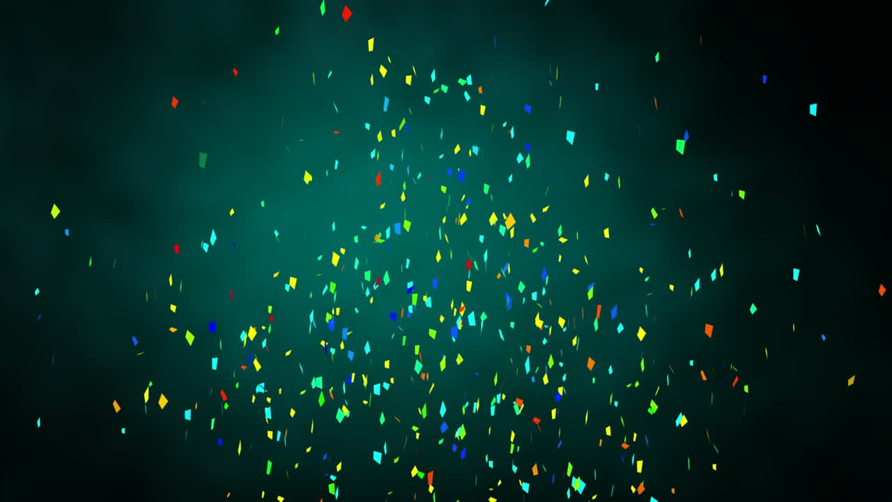 Animation of multi coloured confetti falling against green background