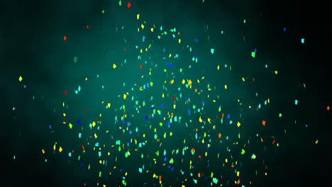 animation of multi coloured confetti falling against green background