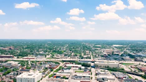 aerial view of a suburban cityscape on a sunny day