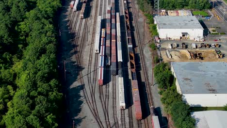 Flight-over-railroad-yard-in-Sayreville,-New-Jersey
