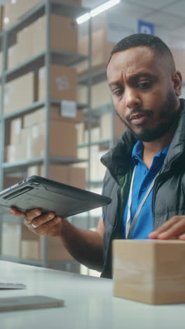 warehouse worker checking inventory with tablet