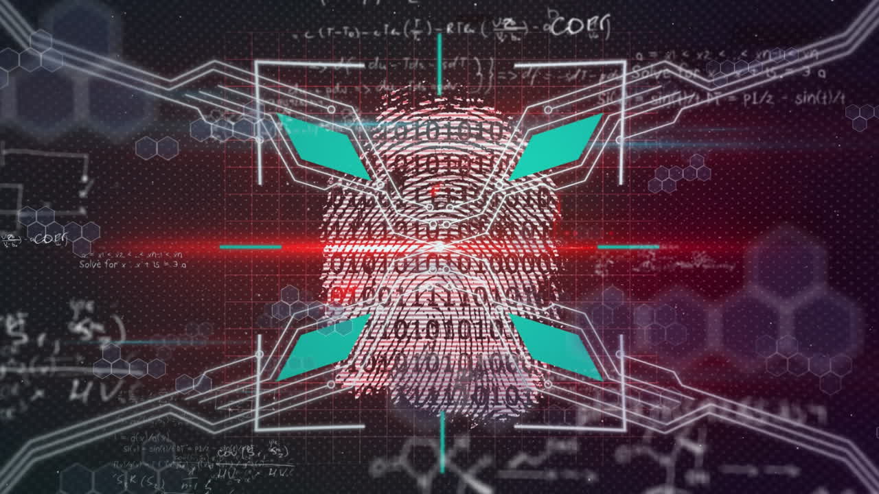 escáner de huellas dactilares contra ecuaciones matemáticas en el fondo