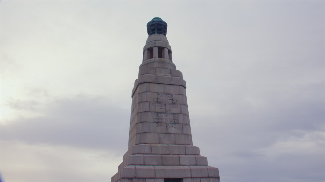 Wide shot of the War Memorial on top of Dundee Law hill