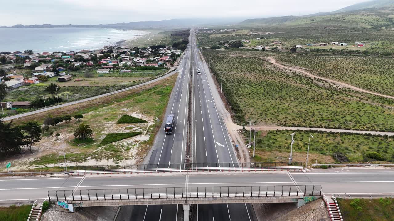Aerial View of a Coastal Highway in Chile