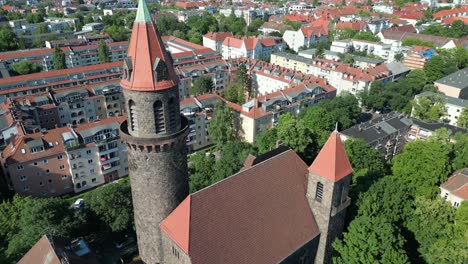 best aerial top view flight
lukas church city berlin steglitz, germany summer day 2023