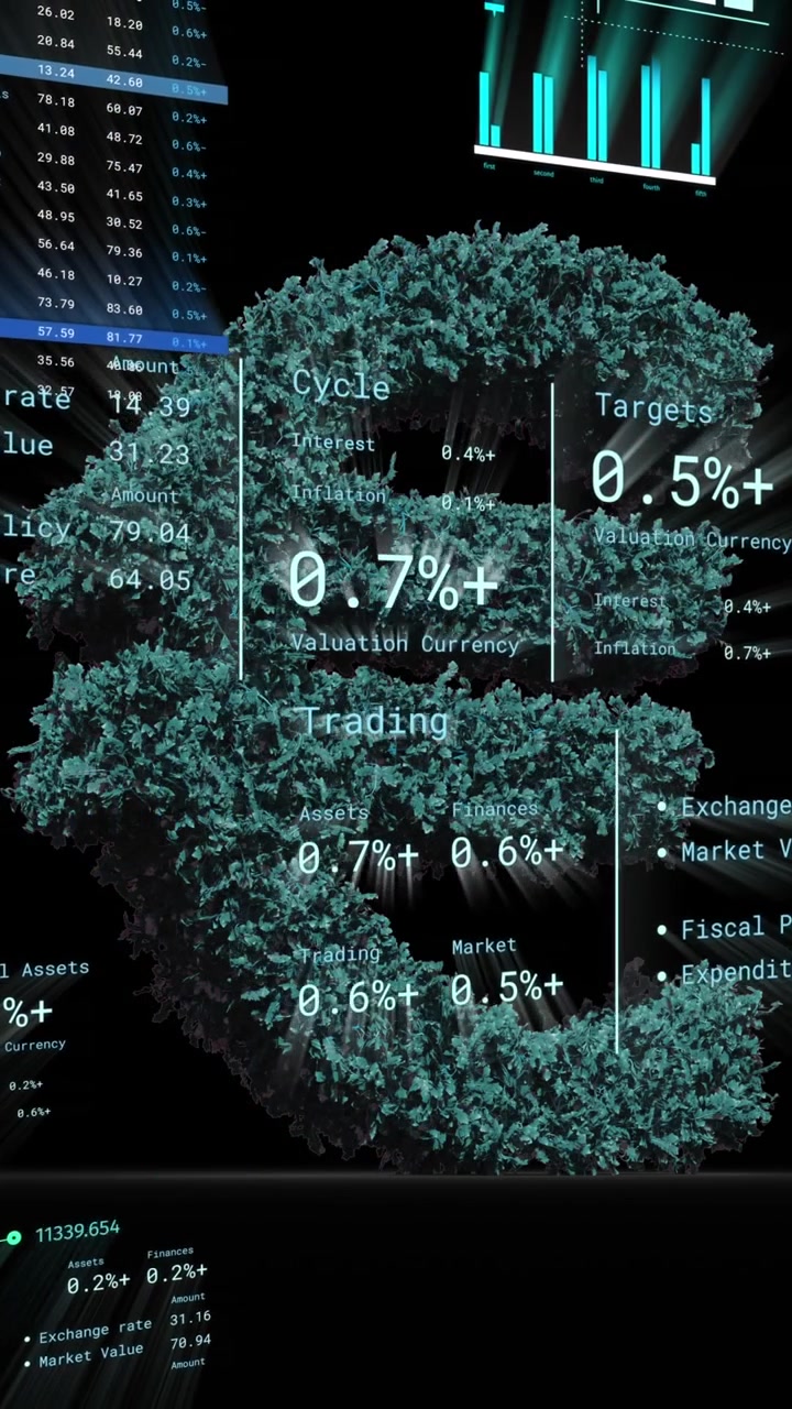 Animation of financial data processing over euro currency sign