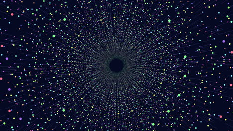 colorful circular array of floating dots on a black background