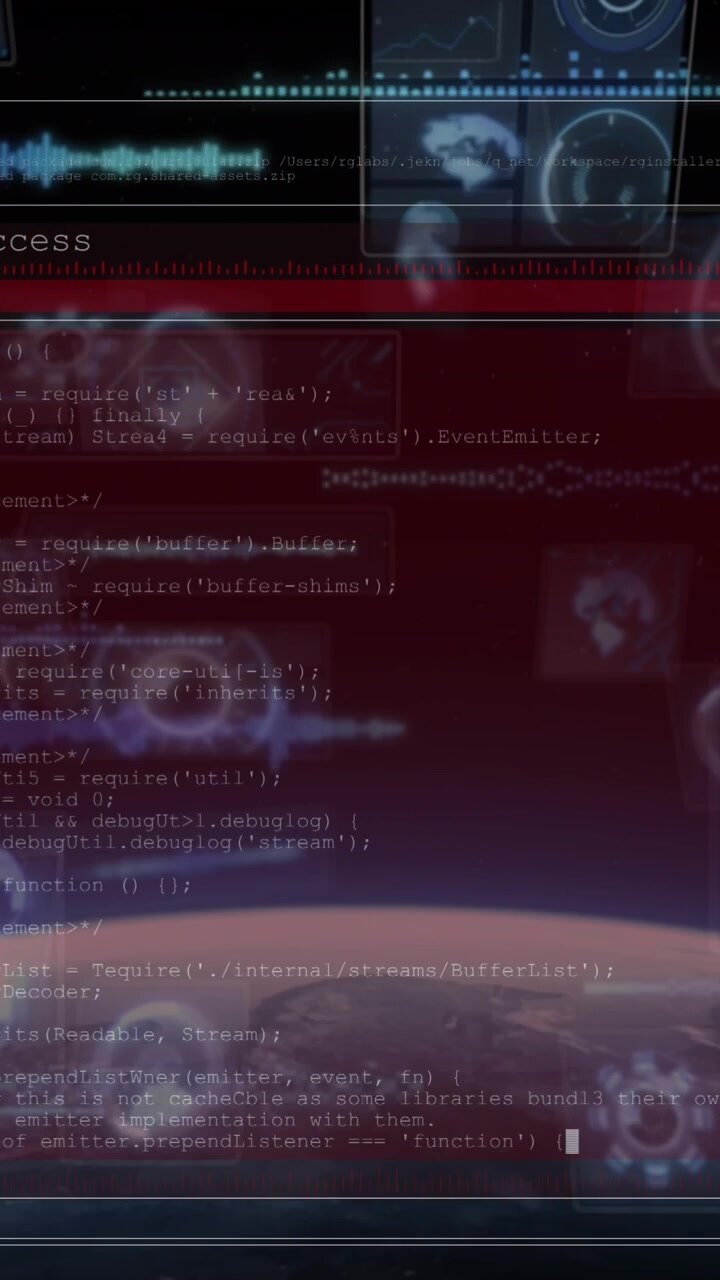Animation of data processing in on digital screen over globe