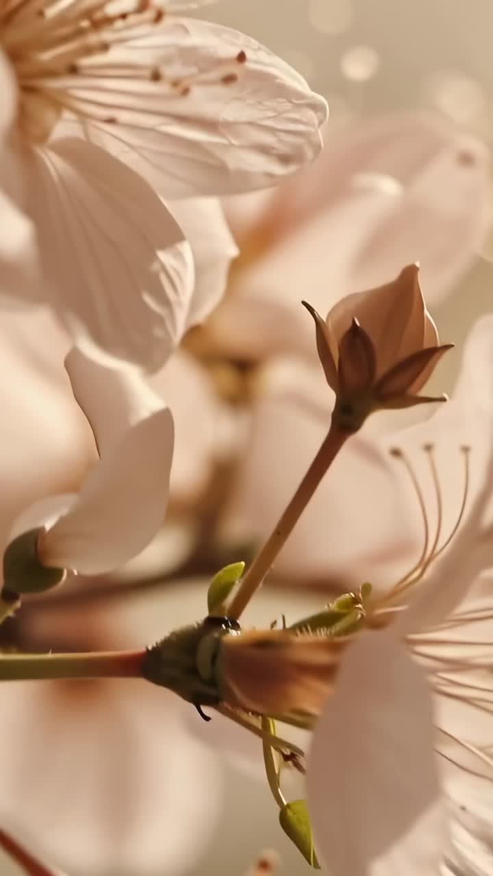 Video verticale: Messa a fuoco della fotocamera che rivela fiori su uno stelo da giardino, mostrando gli stami per lo studio.