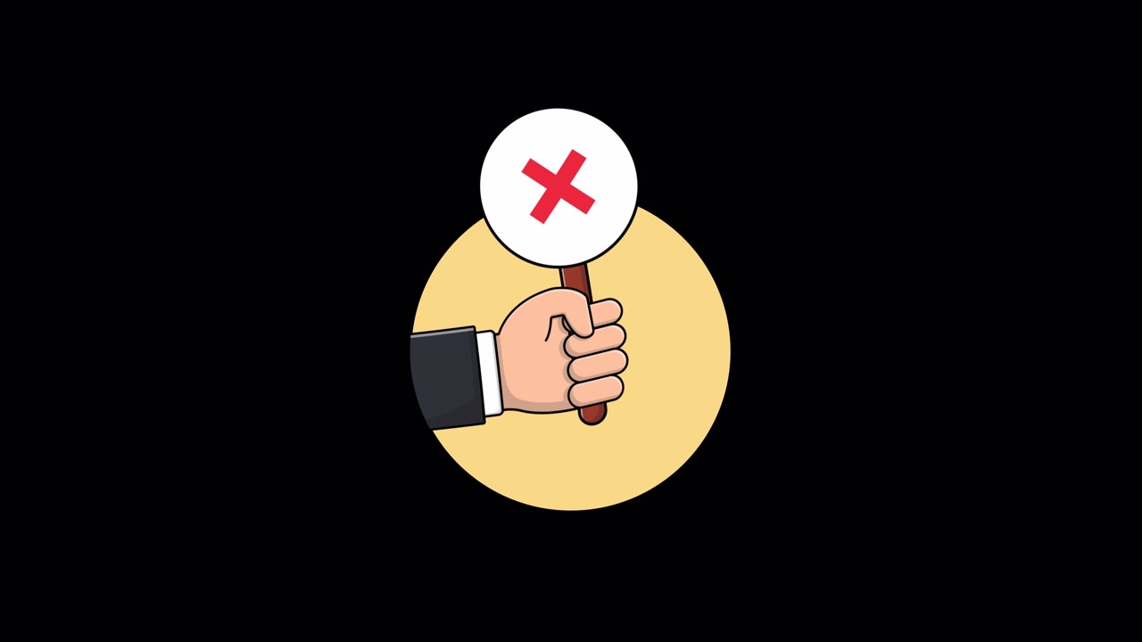 Animated Hand Holding Sign with Red X Mark