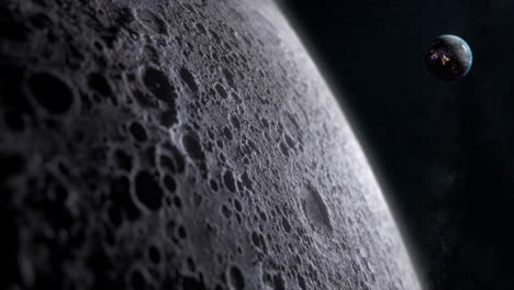 Vista-Cinematográfica-Del-Planeta-Tierra-Desde-La-Superficie-De-La-Luna.-Espacio-Estrellado-En-El-Fondo