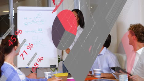animation of financial data processing over diverse business people