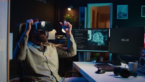 hombre con gafas vr feliz después de lograr una superinteligencia,