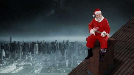 santa claus sitting on a chimney